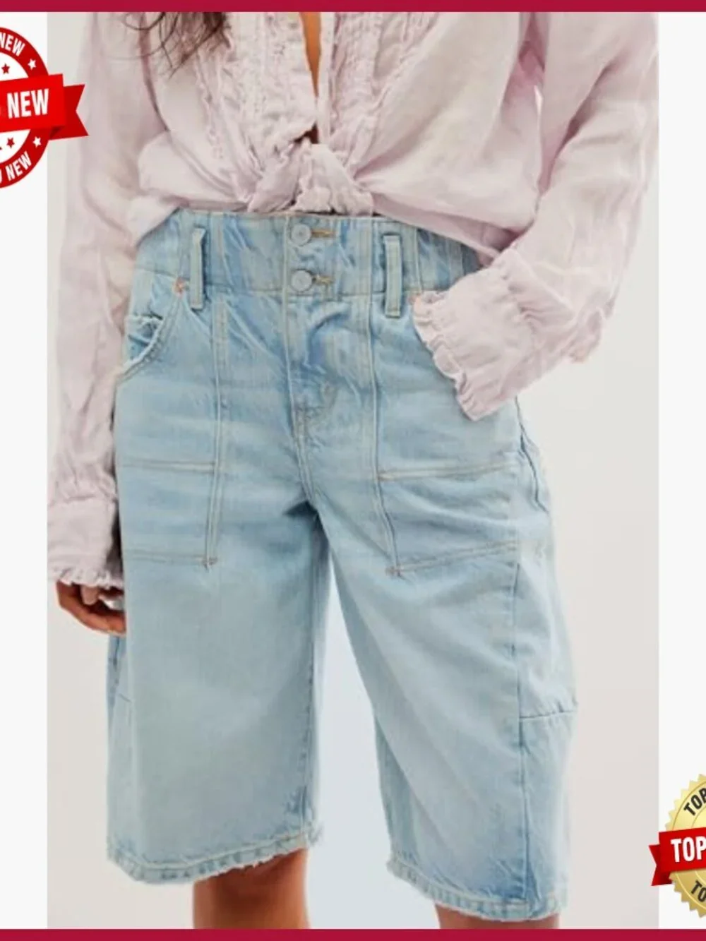 Denim Long Shorts Baggy Bermuda Low Waist Summer Barrel Jean Pant Blue